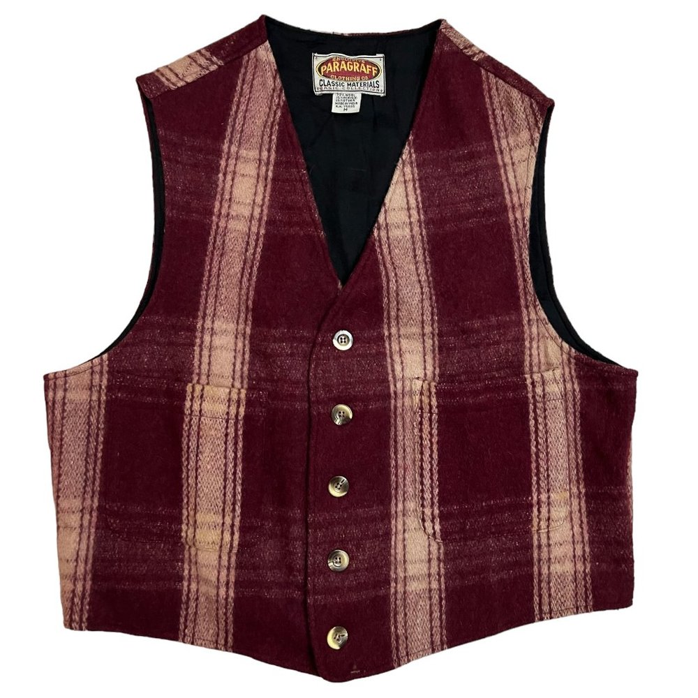 Paragraff Vintage Men's Size M Wool Blend Button Front Vest Plaid EUC